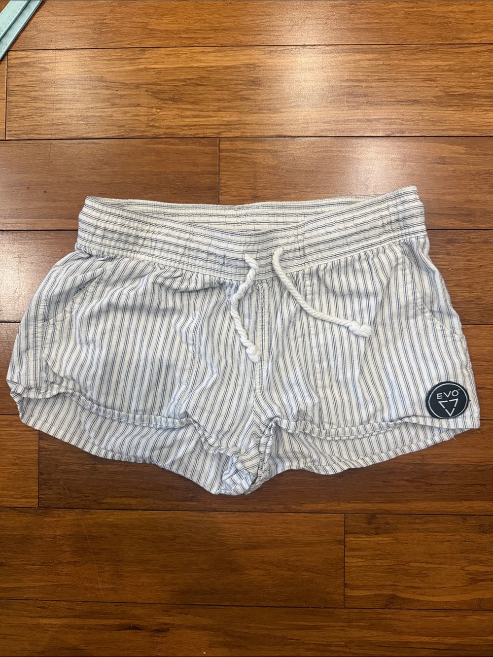 EVO Striped Light Blue Drawstring Athletic Shorts for Women